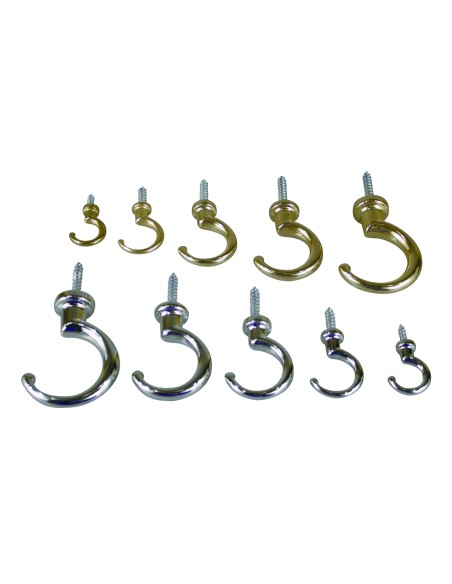 Cup hook, ø12mm, polished brass, 10 pcs.