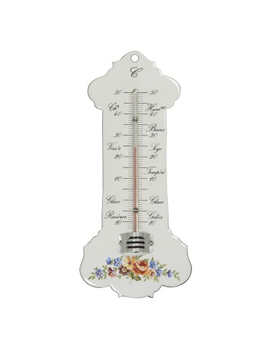 Enamel thermometer 17 cm, flowers / French writing