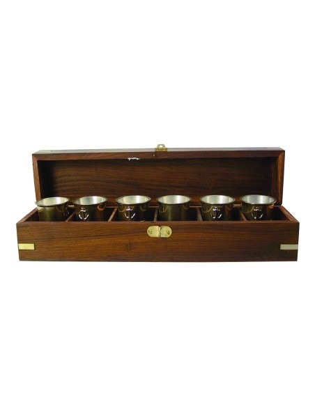 Wooden gift box with 6 liquor glasses 3 cl., made in India