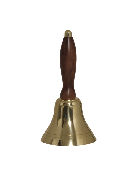 Hand bell, brass with oiled Acacia wood handle, ø8cm, height 15cm, made in India