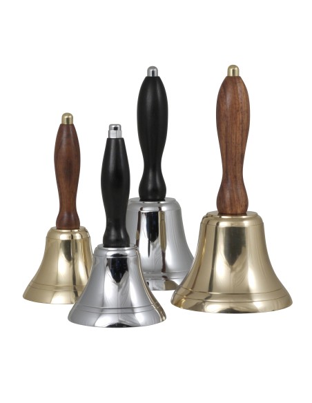 Hand bell, brass with oiled Acacia wood handle, ø8cm, height 15cm, made in India — 3