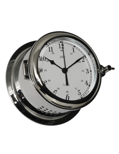 Clock with battery driven ship's bell, Fyrkat, ø140mm, chromium plated brass, roman numerals — 2