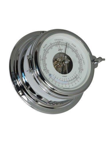 Barometer with curved thermometer, Hi-Sensitiv, Midi ø155, chromium plated brass
