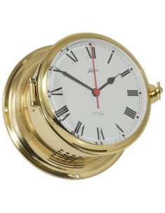 Clock with battery driven ship's bell, Royal, ø180mm, polished brass, roman numerals
