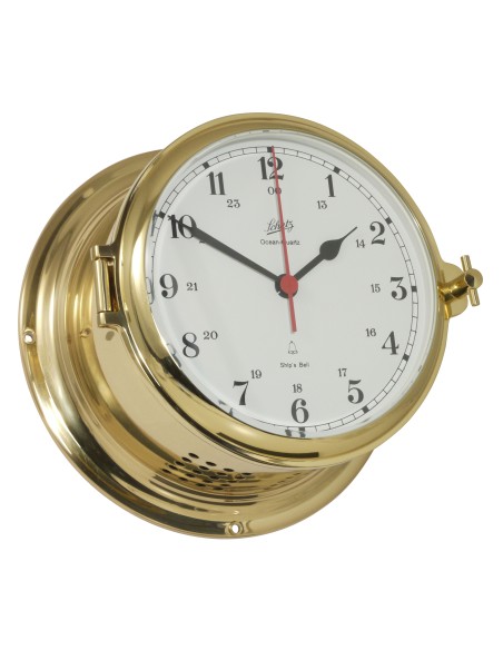 Clock with battery driven ship's bell, Royal, ø180mm, polished brass, arabic numerals