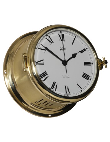 Clock with battery driven ship's bell, Royal, ø180, polished/brushed brass, roman numerals