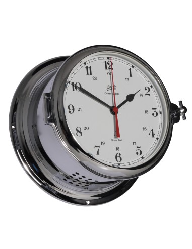 Clock with battery driven ship's bell , Royal, ø180, chromium plated brass, arabic numerals