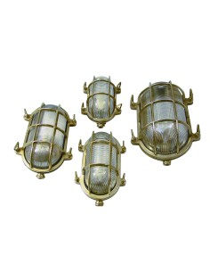 Bulkhead lamp, oval, brass, clear glass, 175mm