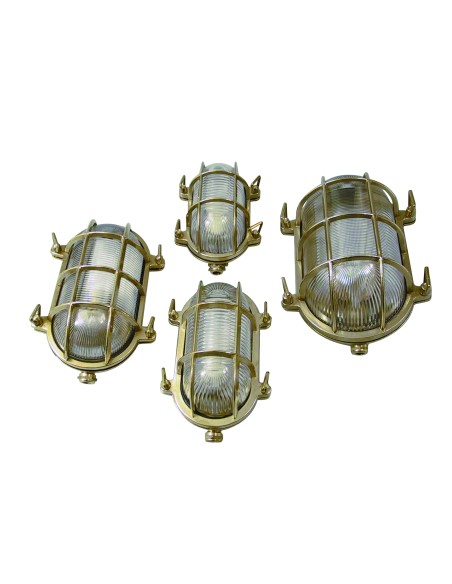 Lámpara de mamparo, oval, latón, cristal claro, 175mm