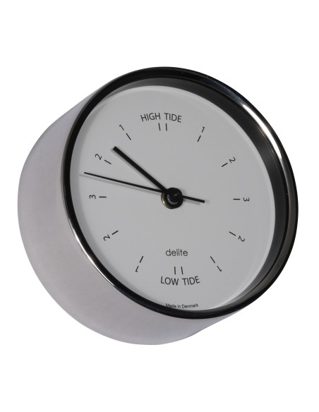 Reloj de mareas, Clausen, caja de acero inoxidable pulido, esfera blanca