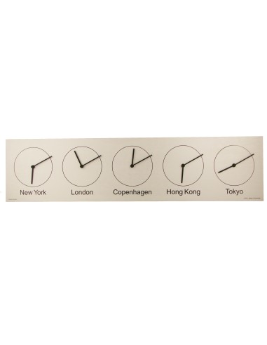 World clock Five-O-Clock, 24 x 98 cm, New York, London, Copenhagen, Hong Kong, Tokyo