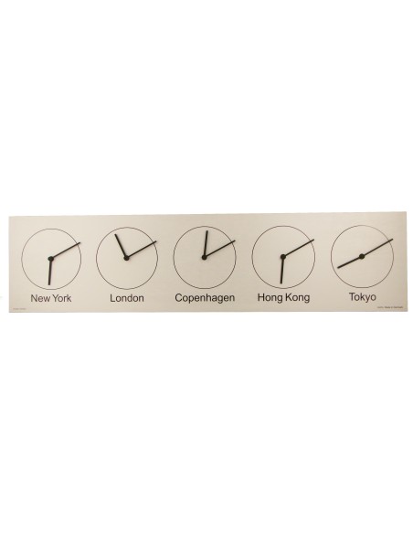 World clock Five-O-Clock, 24 x 98 cm, New York, London, Copenhagen, Hong Kong, Tokyo