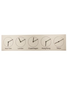 World clock Five-O-Clock, 24 x 98 cm, New York, London, Copenhagen, Hong Kong, Tokyo 2