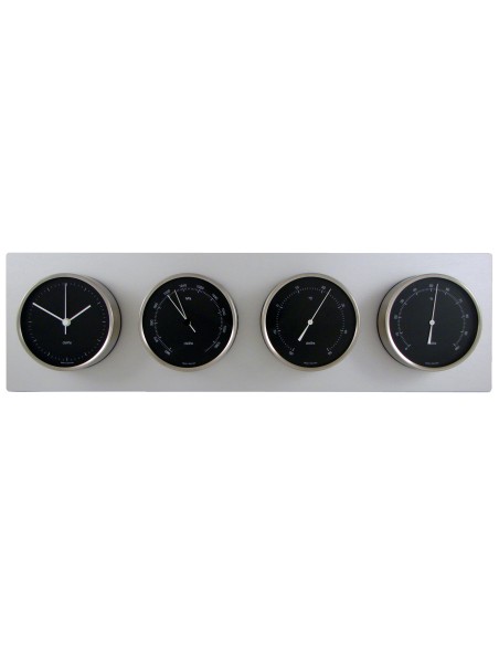 Estación meteorológica, 4 x ø100 mm Clausen, caja de acero inoxidable cepillado, esfera negra