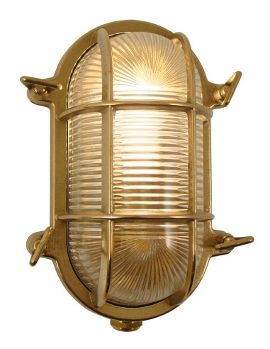 Lámpara de mamparo, oval, latón, cristal claro, 195mm