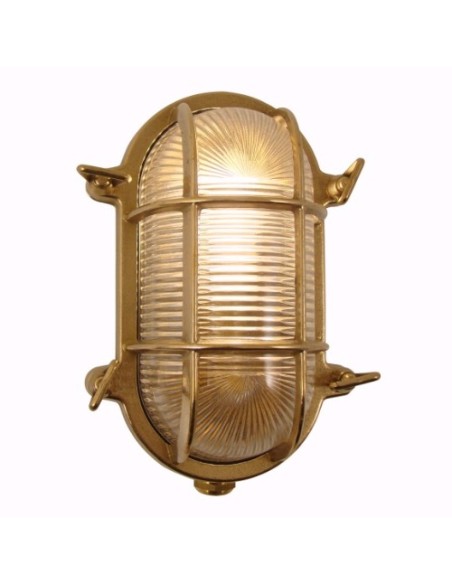 Bulkhead lamp, oval, brass, matt glass, 195mm