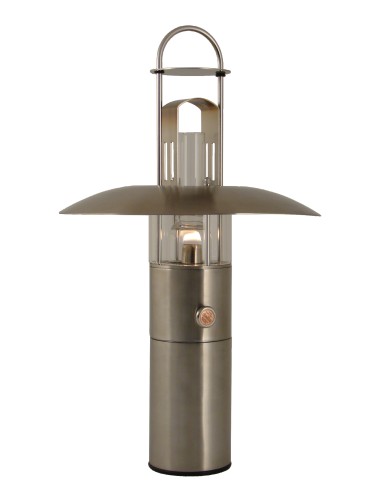 Petrolux oil lamp, clear glass, stainless steel, design Peter Seidelin Jessen