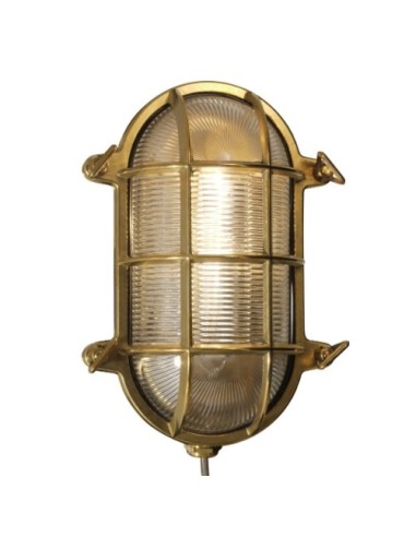 Bulkhead lamp, oval, brass, clear glass, 235mm