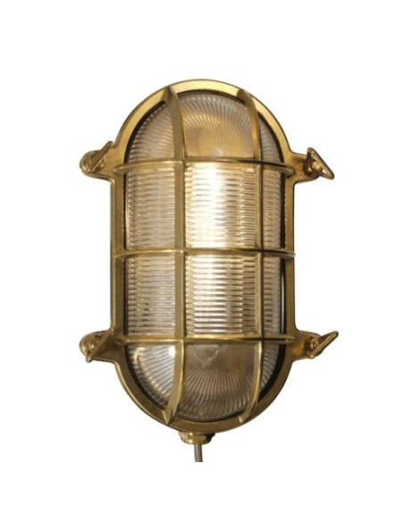 Lámpara de mamparo, oval, latón, cristal mate, 235mm