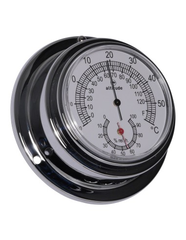 Termohigrómetro, 97mm, cromo, acceso frontal