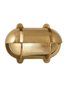 Bulkhead lamp, oval with half shade -brass, clear glass, 210x150x120mm