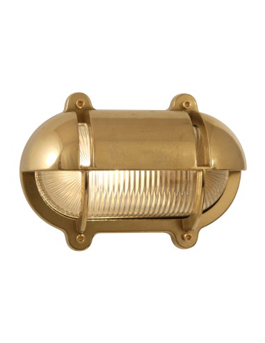 Bulkhead lamp, oval with half shade -brass, clear glass, 210x150x120mm