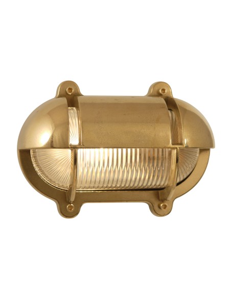 Bulkhead lamp, oval with half shade -brass, clear glass, 210x150x120mm