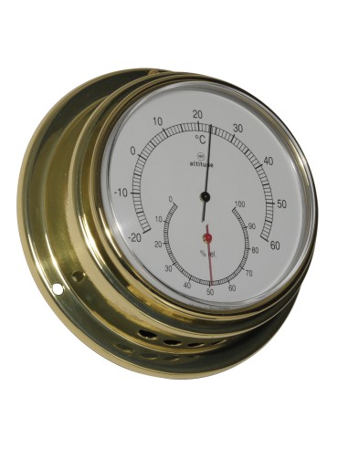 Thermo-/hygrometer, 127mm, brass, Altitude, frontwards access