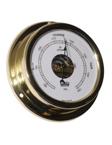 Barometer with open dial, 127mm, hi-sensitiv, brass, English dial, Altitude