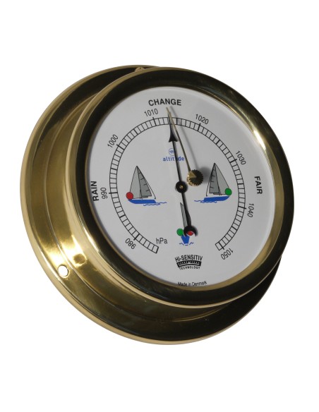 Barometer, 127mm, brass, hi-sensitiv, navigation lights, UK dial, Altitude