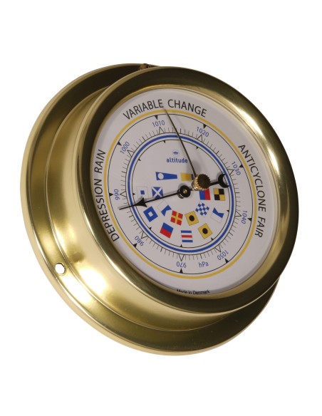 Barometer, 127mm, brass, signal flags, English/French dial, Altitude