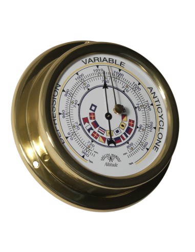Barómetro, 127mm, latón, banderas de señales, esfera inglesa/francesa, Altitude — 2