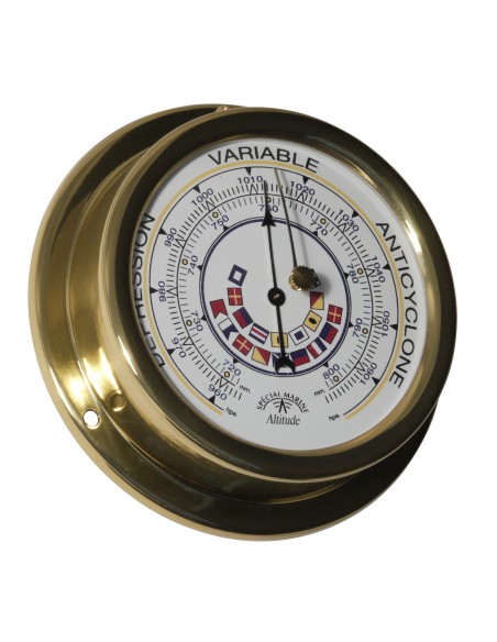 Barometer, 127mm, brass, signal flags, English/French dial, Altitude — 2