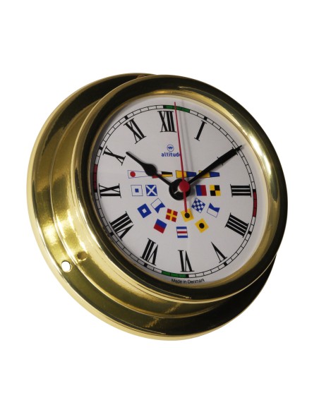 Clock with radio silence periods, 127mm, brass, signal flags, Altitude