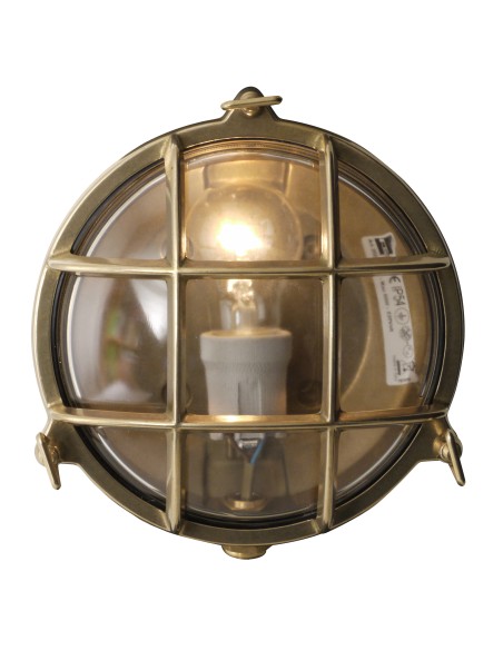 Bulkhead lamp, round, brass, clear glass, ø190mm — 3