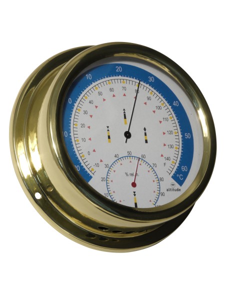 Thermo-/Hygrometer, 150mm, brass, Cardinals, Altitude