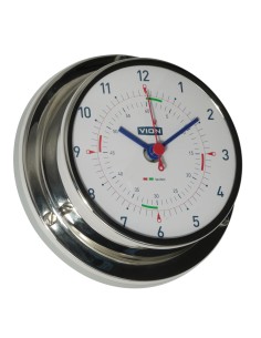 Reloj con periodos de silencio radio, acero inoxidable pulido, ø97mm, con soporte de pared, VION