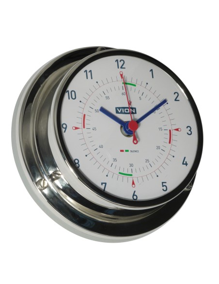 Clock with radio silence periods, polished stainless steel, ø97mm, with wall mount, VION
