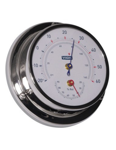 Thermo-/hygrometer, polished stainless steel, ø97mm, with wall mount, VION