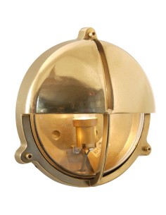 Bulkhead lamp, round with half shade, brass, clear glass, ø226x105mm