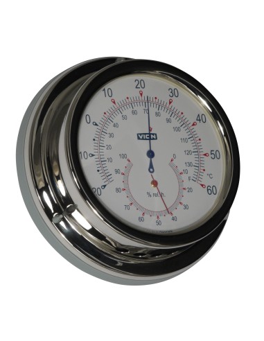 Thermo-/hygrometer, polished stainless steel, ø127mm, VION