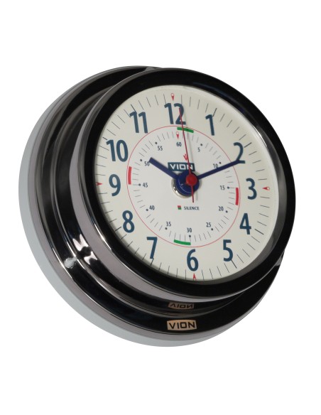 Clock with radio silence periods, black, titanium look, photo-luminescent, ø127, VION