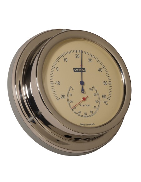 Termohigrómetro, esfera marfil claro, acero inoxidable pulido, ø127mm, VION