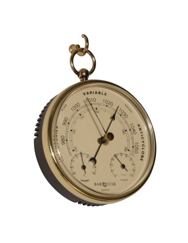 Baro-termo-higrómetro, Pocket Watch, esfera crema, texto francés, Barostar