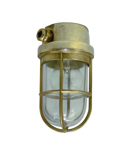 Cabin top lamp for ceiling, brass, clear glass