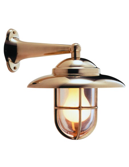 Deck lamp with shade and guard, brass, clear glass, ø210mm