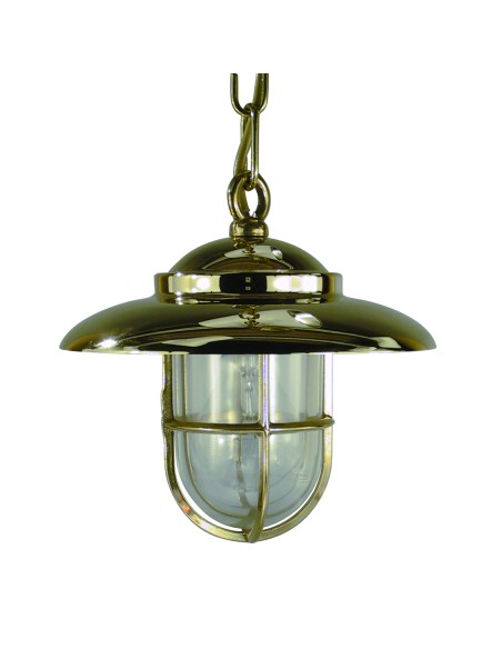 Pendant with shade, guard and ceiling plate, brass, clear glass, ø210mm, chain approx. 50cm