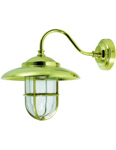 Wall lamp with shade and guard, polished brass, clear glass