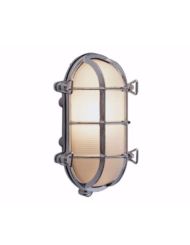 Oval bulkhead lamp, chromium plated brass, clear glass, 235mm