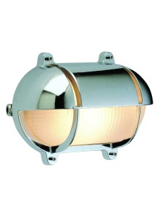 Oval bulkhead lamp with half shade, chromium plated brass, frosted glass, 182x140x110mm